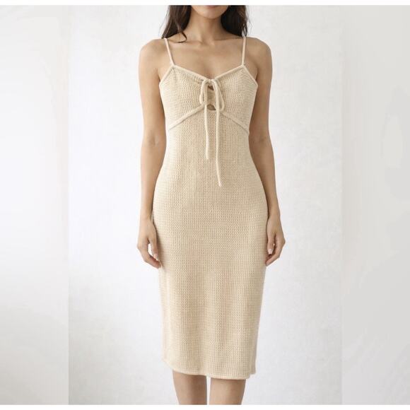 House of Harlow Dresses & Skirts - House Of Harlow 1960 Size M Beige Knit Fitted Spaghetti Strap Beach Dress